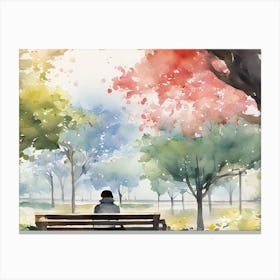 Watercolor Of A Park Bench Canvas Print