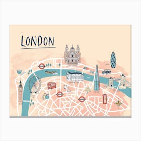 London Illustrated Map Canvas Print