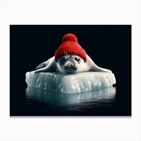 Baby Seal with red beanie On Iceberg 1 Canvas Print