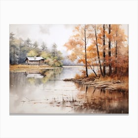 A Painting Of A Lake In Autumn 40 Canvas Print