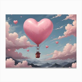 Heart Shaped Hot Air Balloon Soaring Above A Dreamy Landscape Canvas Print