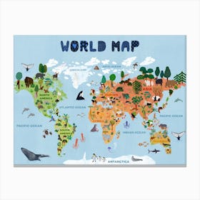 World Map English Canvas Print