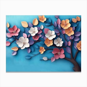 Elegant Colorful 3d Flowers With Leaves On A Tree Illustration Background 2 Canvas Print