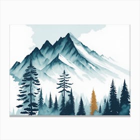 Mountain And Forest In Minimalist Watercolor Horizontal Composition 422 Canvas Print