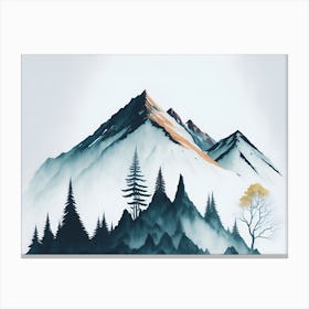 Mountain And Forest In Minimalist Watercolor Horizontal Composition 320 Canvas Print