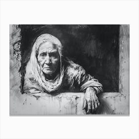 Old Woman Looking Out Of Window Canvas Print