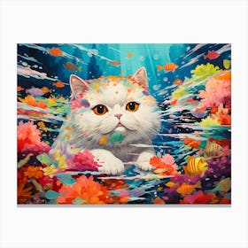 Exotic Shorthair Cat Swimming In The Sea Canvas Print