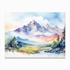 Watercolor Mountain Landscape Canvas Print