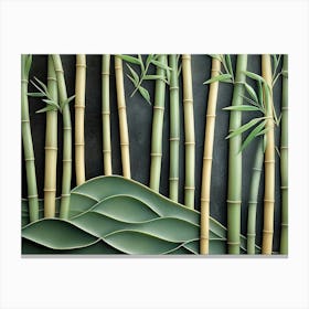 Beautiful 3d Bamboo Stalks Art with Jade Ripples in Calm Charcoal Canvas Print