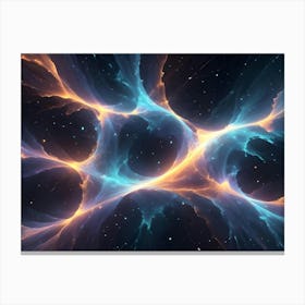 A Cosmic Web Of Blue And Orange Energy Filaments Intertwines In The Vast Expanse Of Space, Dotted With Distant Stars, Illustrating The Interconnectedness Of The Universe Canvas Print