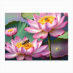 Lotus Flower With Bee Canvas Print