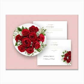 Bouquet Of Deep Red Roses Intertwined With Delicate Babys Breath And Lush Greenery Set Against A (4) Canvas Print