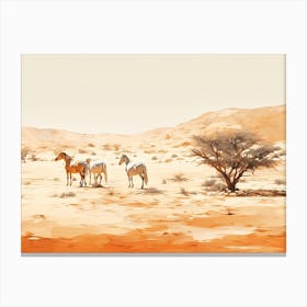 Horses Painting In Namibrand Nature Reserve, Namibia, Landscape 4 Canvas Print