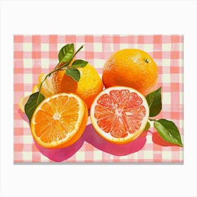 Citrus Fruits Pink Checkerboard 4 Canvas Print