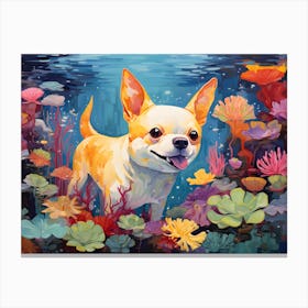 Chihuahua Dog Swimming In The Sea Canvas Print