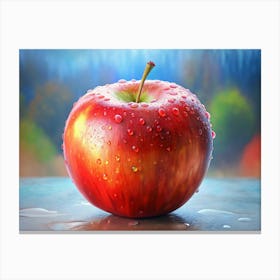 Red Apple With Water Drops: A Close Up Of A Fresh, Juicy Red Apple Canvas Print