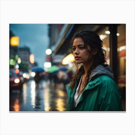 Young Woman In The Rain Canvas Print