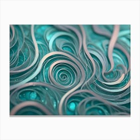 Abstract Background Of Swirling, Intertwined Lines In Shades Of Teal, White, And Blue, With A Sense Of Depth And Motion Canvas Print