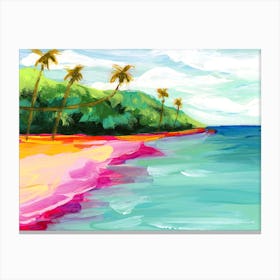 Colorful Tropical Beach And Palm Trees Landscape Canvas Print