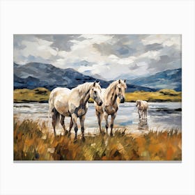 Horses Painting In Lake District, New Zealand, Landscape 4 Canvas Print
