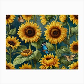 Sunflowers And Butterflies 4 Canvas Print