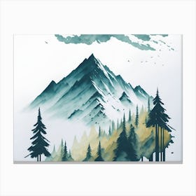 Mountain And Forest In Minimalist Watercolor Horizontal Composition 290 Canvas Print