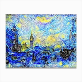 Starry Night Over The Thames London Parody Van Gogh Canvas Print