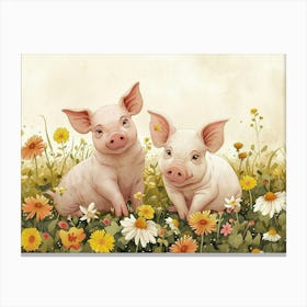 Floral Animal Illustration Pig 1 Canvas Print
