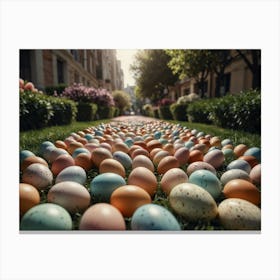 Easter Eggs On Grass Canvas Print