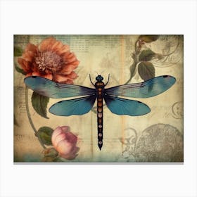  Dragonfly Botanical Illustration Flower Canvas Print