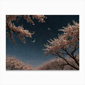 Cherry Blossoms Under Moonlight Canvas Print