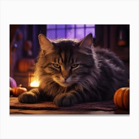 Cat With Pumpkins Canvas Print