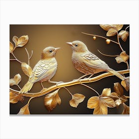 Birds On A Branch, Opulent Sparrow 3d Golden Art Canvas Print