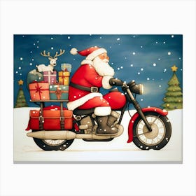 Santa Claus On Motorcycle Canvas Print