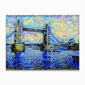 Tower Bridge At Starry Night Swirl London Van Gogh Canvas Print