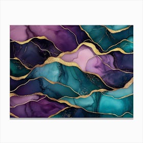 Dark Seamless Pattern Alcohol Ink Golden Texture Blue Green Purple Pink Burgundy Color Luxury 3d Canvas Print