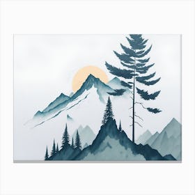 Mountain And Forest In Minimalist Watercolor Horizontal Composition 361 Canvas Print