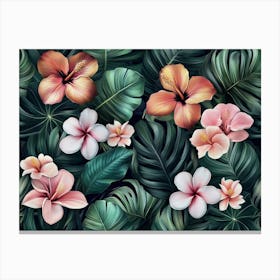 Tropical Seamless Pattern With Exotic Flowers And Leaves 5 Canvas Print