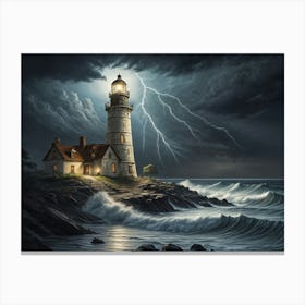 Lighthouse In Storm Canvas Print