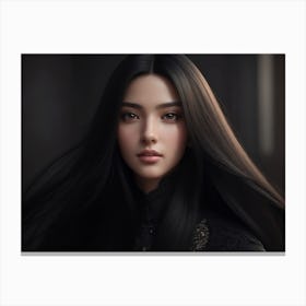 Black Haired Girl With Long Straight Hair Canvas Print