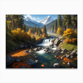 Mountain river in forest #3 - Oil Painting Canvas Print