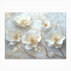 White Flowers On Marble Canvas Print