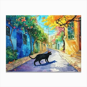 Haifa, Israel   Cat In Street Art Watercolour Painting 2 Canvas Print