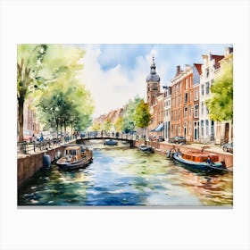 Amsterdam Canal Watercolour Canvas Print