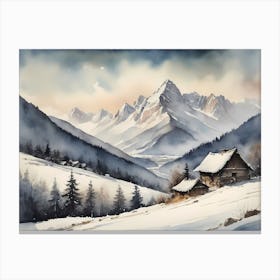 Vintage Muted Winter Mountain Landscape (11) 1 Canvas Print