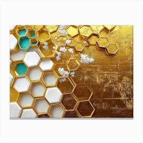 A Golden Grain Field Artwork In Oil On Canvas Style, Featuring Golden Hexagons Canvas Print