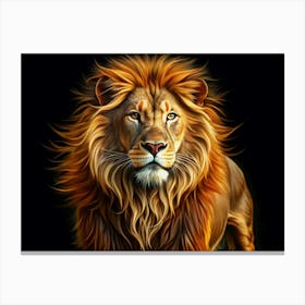 Close Up Portrait Of A Lion With A Golden Mane, Facing The Camera Canvas Print