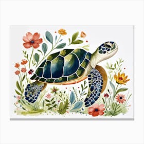 Little Floral Sea Turtle 3 Canvas Print