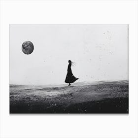 Moon and Woman Alone Canvas Print