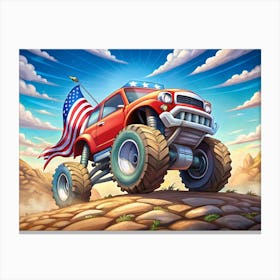 American Monster Truck With Flag Canvas Print